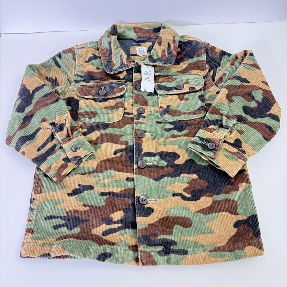 Baby GAP Boys Camo Corduroy Jacket Size 4T | Button Front Lined Shacket Coat